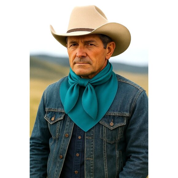 Turquoise Wild Rag Large Scarf 35x35 Inches Satin Western Accessory Cowgirl or C - Picture 3 of 7